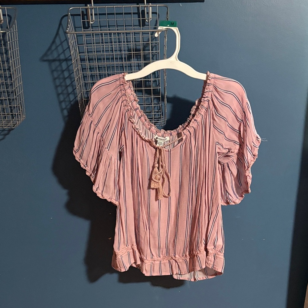 American Eagle Outfitters Pink and Blue Striped Blouse